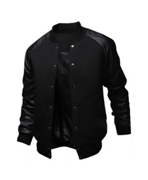 Slimming Trendy Stand Collar Large Pocket Color Splicing Long Sleeve Polyester Jacket For Men