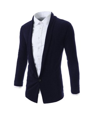 Turn-Down Collar One Button Design Long Sleeve Cardigan For Men