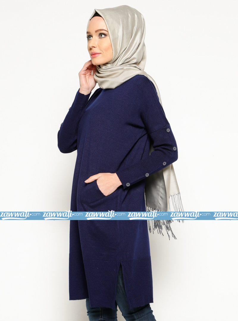 Tunique en tricot - Bleu foncé - Seyhan Fashion