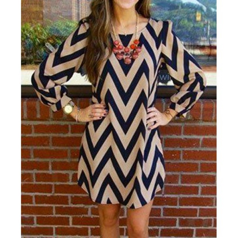 Fashionable Color Block Zigzag Printed Dress For Women