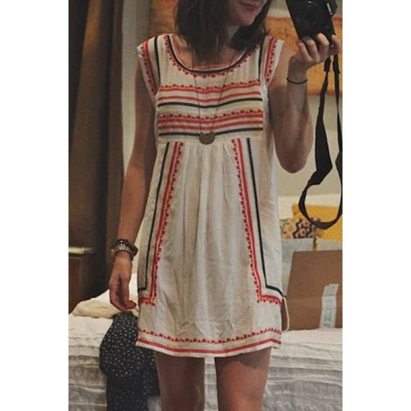 Attractive Color Block Striped Sleeveless Straight Dress For Women
