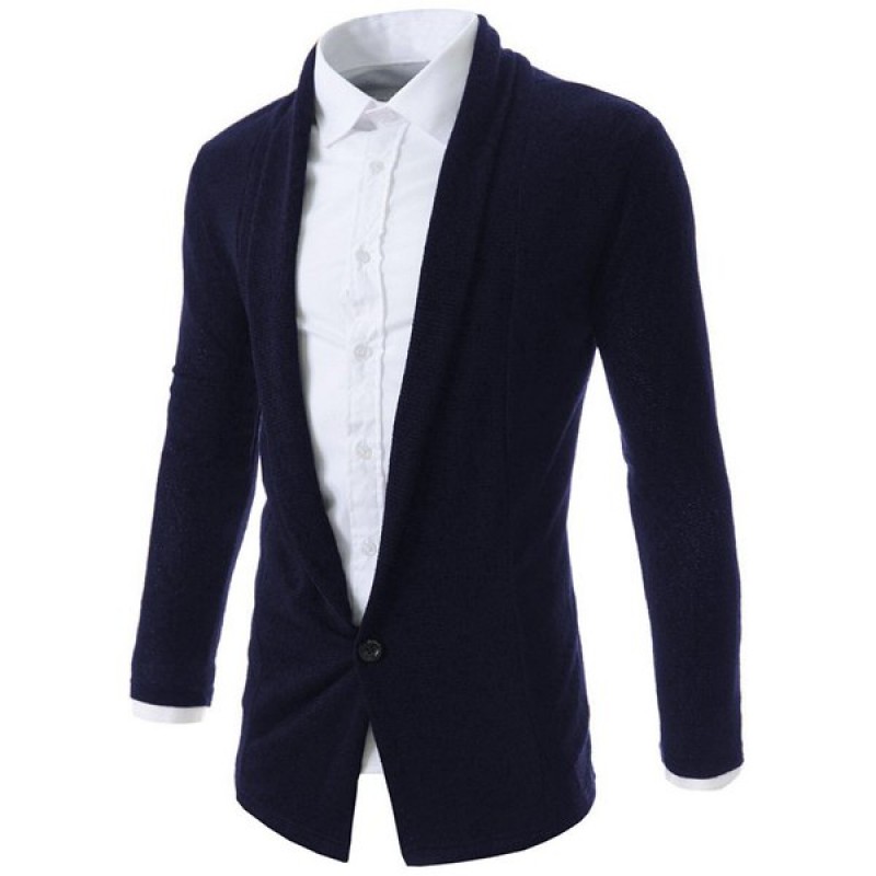 Turn-Down Collar One Button Design Long Sleeve Cardigan For Men