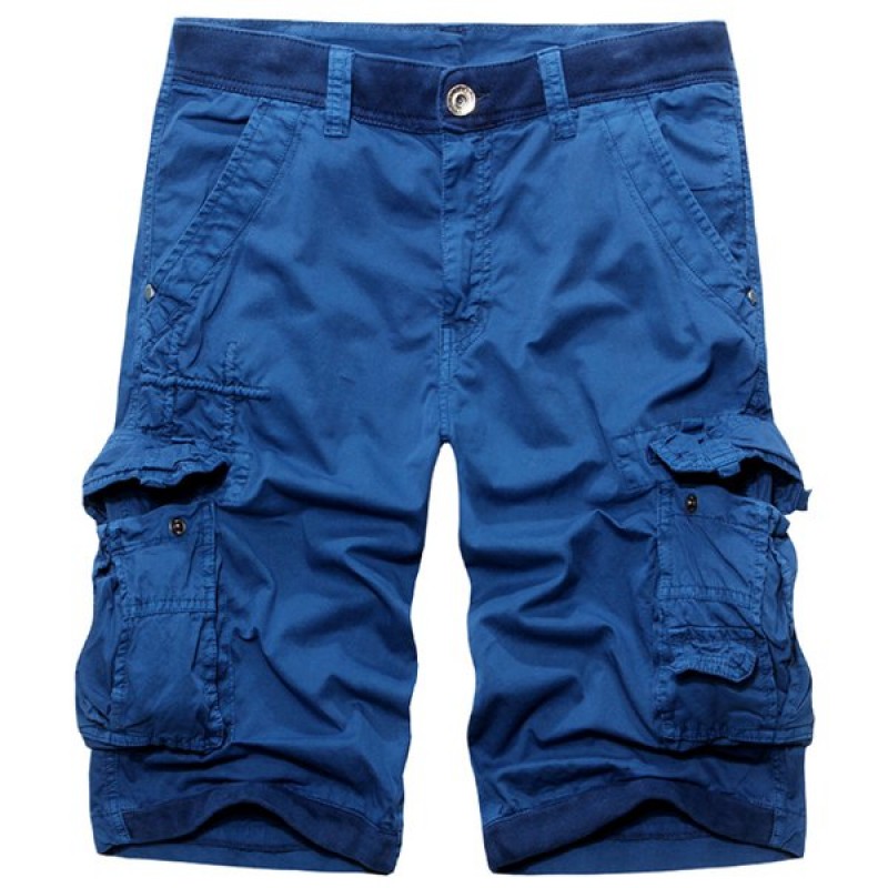 Casual Zip Fly Multi-Pockets Solid Color Cargo Shorts For Men