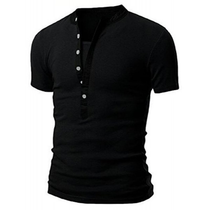 Stand Collar Splicing Design Short Sleeve Men's T-Shirt