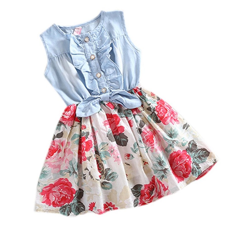 Etosell - Enfants Filles Vêtements Robe d'été Jupes - en Denim Arc Floral Ebouriffé 2-6 ans