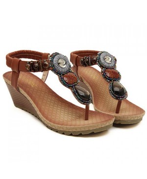 Bohemia Women's Sandals With Wedge and Beading Design