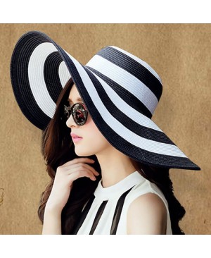 Stylish Wide Brim Black and White Striped Pattern Sun Hat For Women