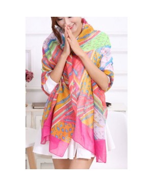 Vintage Abstract Stripe and Leopard Pattern Scarf For Women