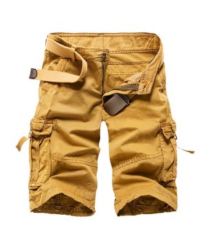 Trendy Straight Leg Multi-Pocket Solid Color Military Style Cotton Blend Shorts For Men