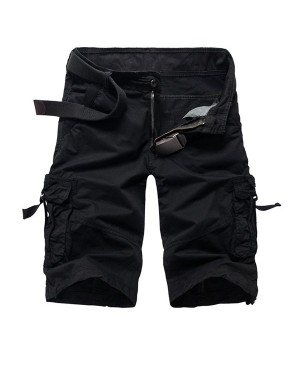 Trendy Straight Leg Multi-Pocket Solid Color Military Style Cotton Blend Shorts For Men