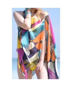 Stylish Leopard Patchwork Geometric Pattern Multifunctional Beach Pashmina For Women