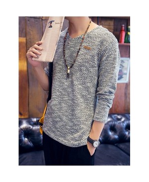Color Block Labeling Slimming V-Neck Long Sleeve Fashion Cotton Blend Sweater For Men