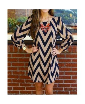 Fashionable Color Block Zigzag Printed Dress For Women