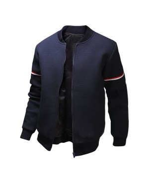 Casual Stand Collar Colorized Striped Taps Rib Spliced Long Sleeves Slimming Jacket For Men