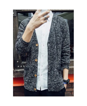 Assorted Color Double Pocket Single-Breasted V-Neck Long Sleeves Vogue Cardigan For Men