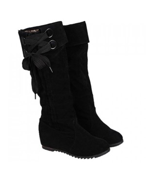 Simplicity Women's Mid-Calf Boots With Flock and Pure Color Design