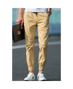 Beam Feet Zipper Pocket Embroidery Letters Pattern Lace-Up Pants For Men