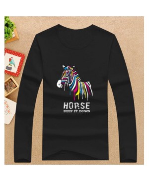 Cute Horse Pattern Long Sleeve Black T-Shirt For Boy