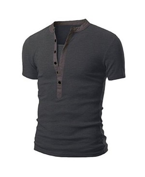 Stand Collar Splicing Design Short Sleeve Men's T-Shirt