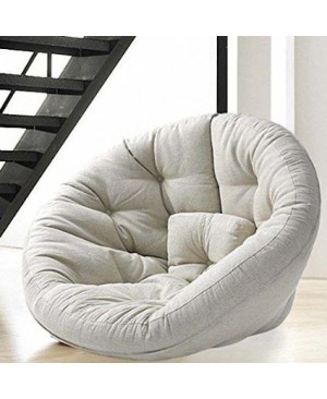 NEST, Fauteuil futon convertible pour enfants : douillet, pratique, et confortable - Aspect lin / Bouton Aspect lin