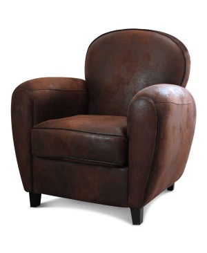 Fauteuil Club microfibre marron vintage Havane