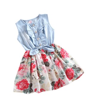 Etosell - Enfants Filles Vêtements Robe d'été Jupes - en Denim Arc Floral Ebouriffé 2-6 ans