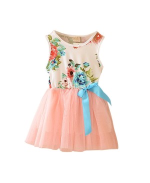 Etosell Robe d'été Sans Manchester Floral Arc Jupe Plissé en Tulle pour Enfant Fille 2-6 ans