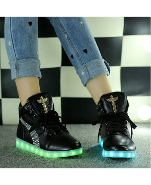 DoGeek Croix d'ange Chaussures LED Baskets Unisexe Femme Homme Argent USB Chaussures de Sports Baskets