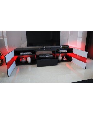 Meuble TV Armoire basse Flow en Noir mat / Noir laqué haute brillance avec éclairage LED