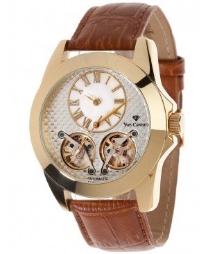 Yves Camani - YC1034-A - Balancier - Montre Homme - Automatique Analogique - Cadran Argent - Bracelet Cuir Marron