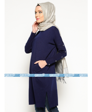 Tunique en tricot - Bleu foncé - Seyhan Fashion