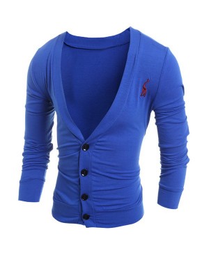 V-Neck Deer Embroidered Long Sleeve Single Breasted Cardigan For Men