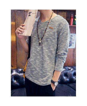 Color Block Labeling Slimming V-Neck Long Sleeve Fashion Cotton Blend Sweater For Men