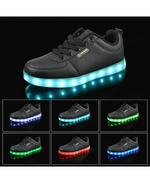 Noir 7 Couleur Unisexe Homme Femme USB Charge LED Lumière Lumineux Clignotants Chaussures de Sports Baskets